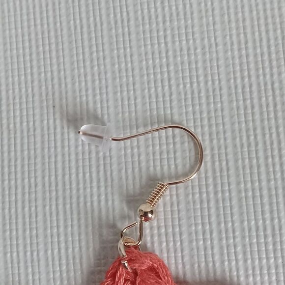 Handmade Pink Lightweight Flower Shaped Embroidery Floss Crochet Dangle Earrings - Picture 7 of 8